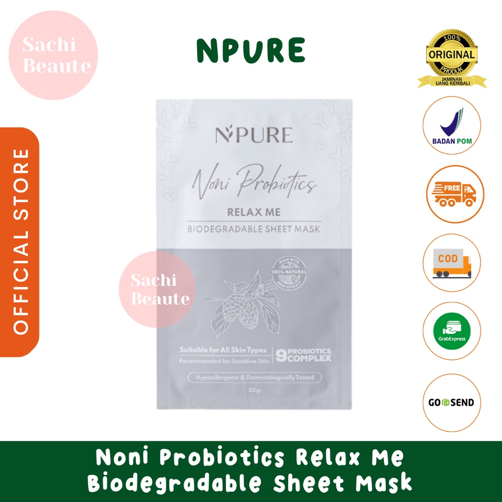 NPURE NONI PROBIOTICS RELAX ME BIODEGRADABLE SHEET MASK MASKER NONI SERIES