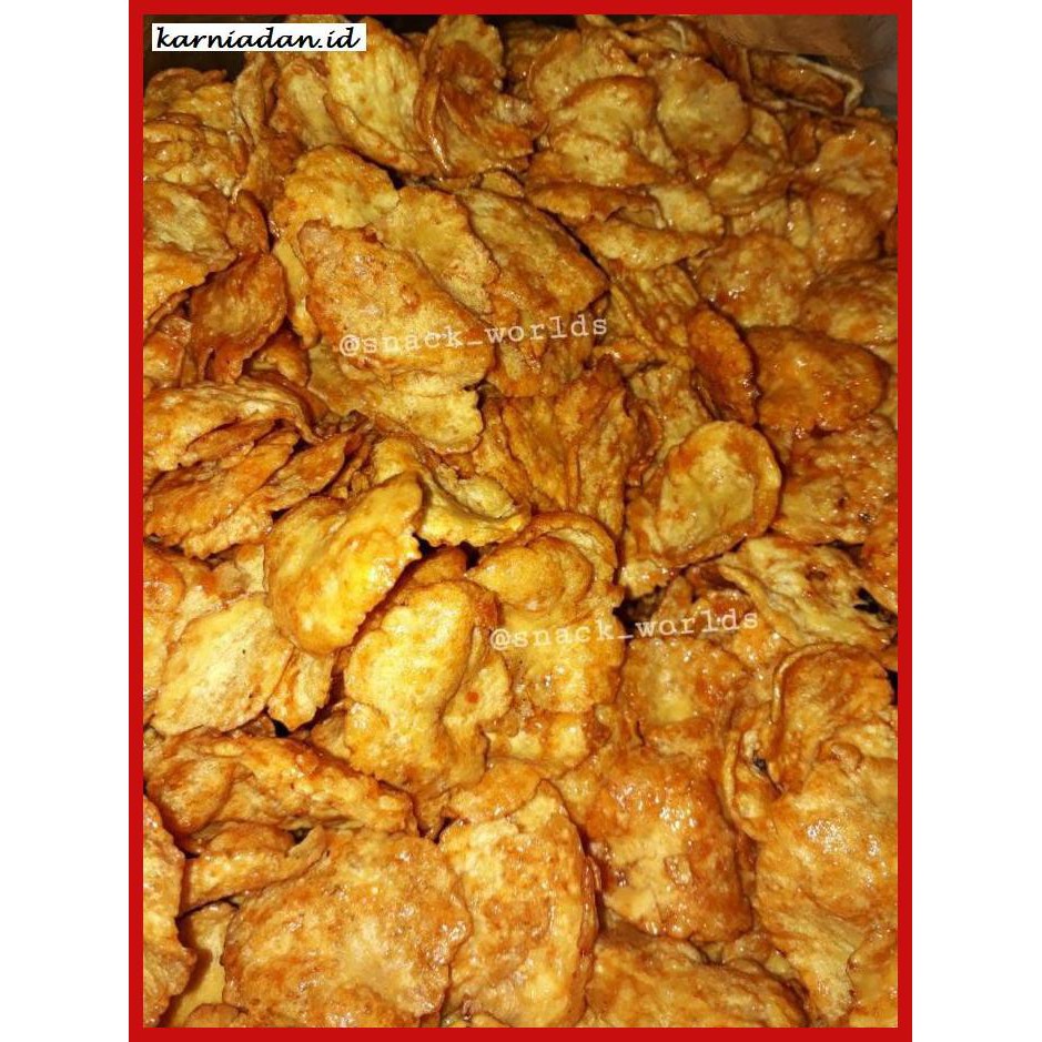 

MAKANAN-RINGAN- 500GRAM (1/2KG) KERIPIK EMPING PEDAS MANIS UTUH MEKAR TIPIS ( BALADO ) -BERMACAM-