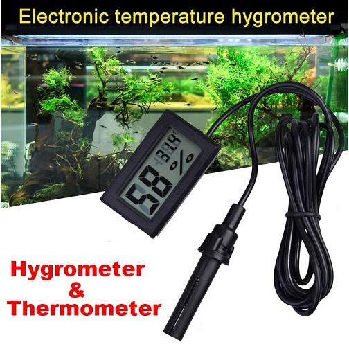 Mini Digital Thermometer &amp; Hygrometer Termometer Temperature Suhu Kelembapan kelembaban Kamar Kulkas Akuarium Mesin Tetas Plus Kabel / Probe