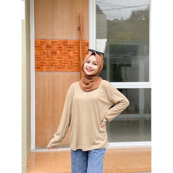 SWEATER OBLONG RAJUT LENGAN PANJANG TSHIRT KNIT RIB KAOS MELAR JUMBO ADEM DAILY BASIC