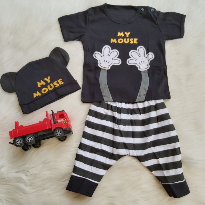 Baju Setelan anak laki laki motif karakter mickey mouse Baju Setelan baby 6-18 bulan