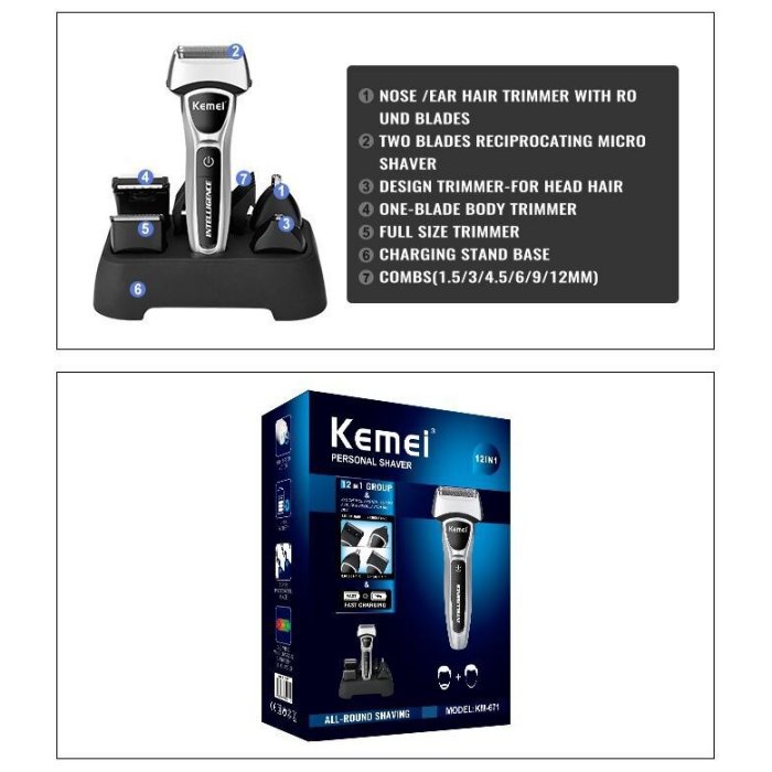 KEMEI KM 671 ORIGINAL Alat Cukur Cukuran Shaver Trimmer 5 in 1 KM-671