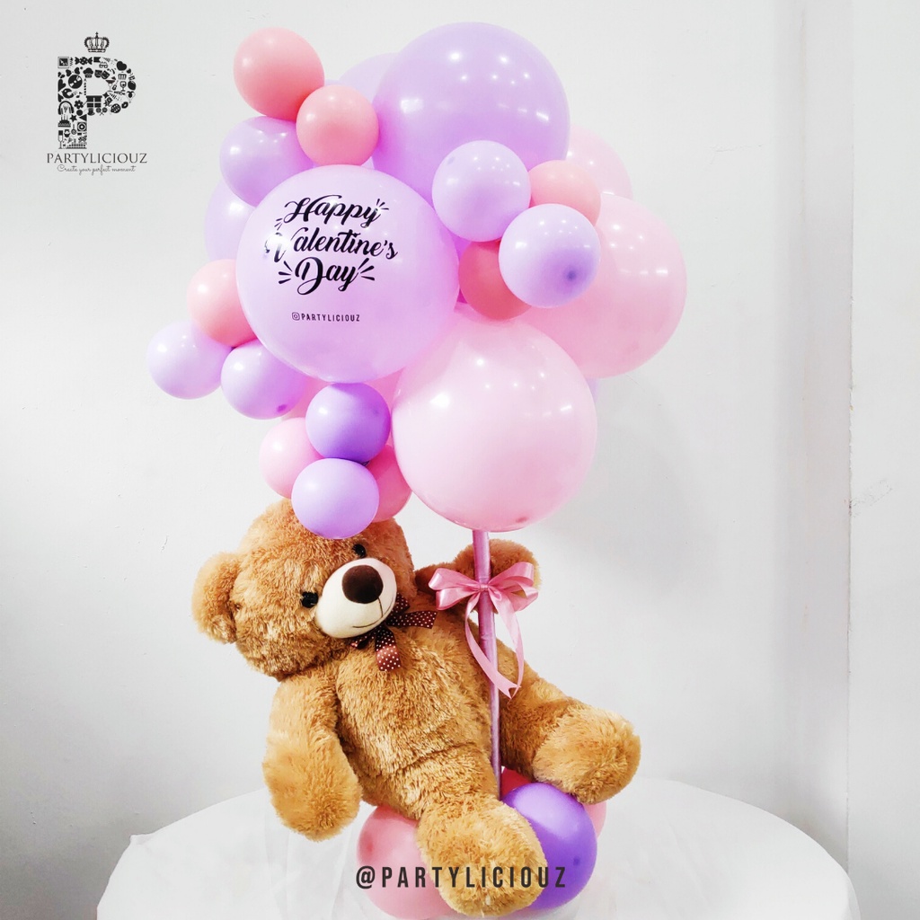HAPPY TEDDY - BUKET BUNGA VALENTINE BALON HADIAH HAMPERS KADO BUCKET COKELAT GIFT PARCEL PARSEL