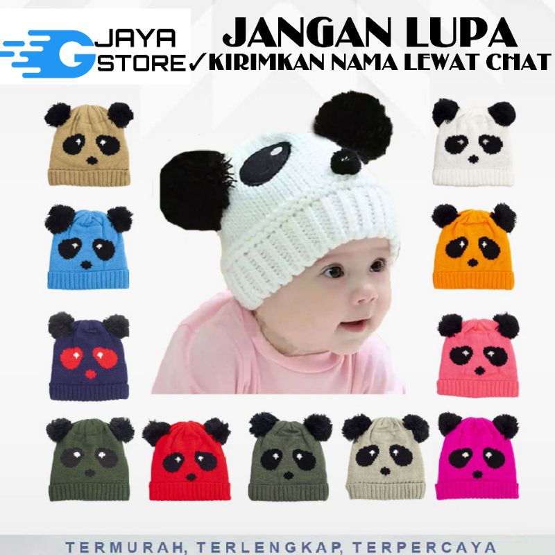 Kupluk Bayi Pompom Karakter Panda Free Bordir Nama