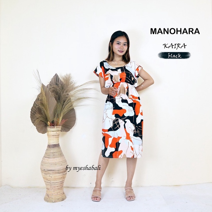 Daster Manohara Bali LD 105 cm / Dress Bali manohara motif Kekinian Murah dan Nyaman-KAIRA BLACK