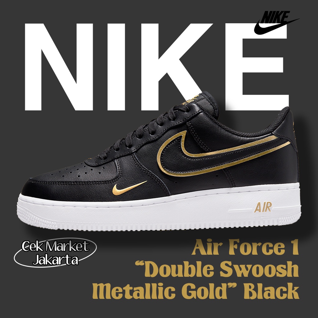 NIKE AIR FORCE 1 DOUBLE SWOOSH METALLICA GOLD BLACK