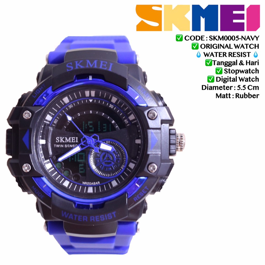 Jam tangan dual time analog digital grosir ecer murah import free LIMITED STOCK SKM5