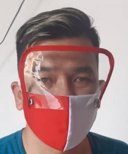 Masker 2 in 1 + Face shield Merah-Putih