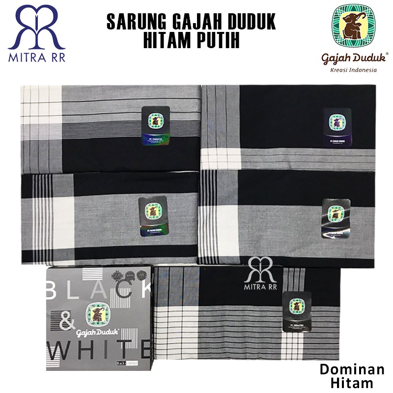 Sarung Gajah Duduk Hitam Putih Sarung Tenun Dewasa Black White Satuan / Grosir