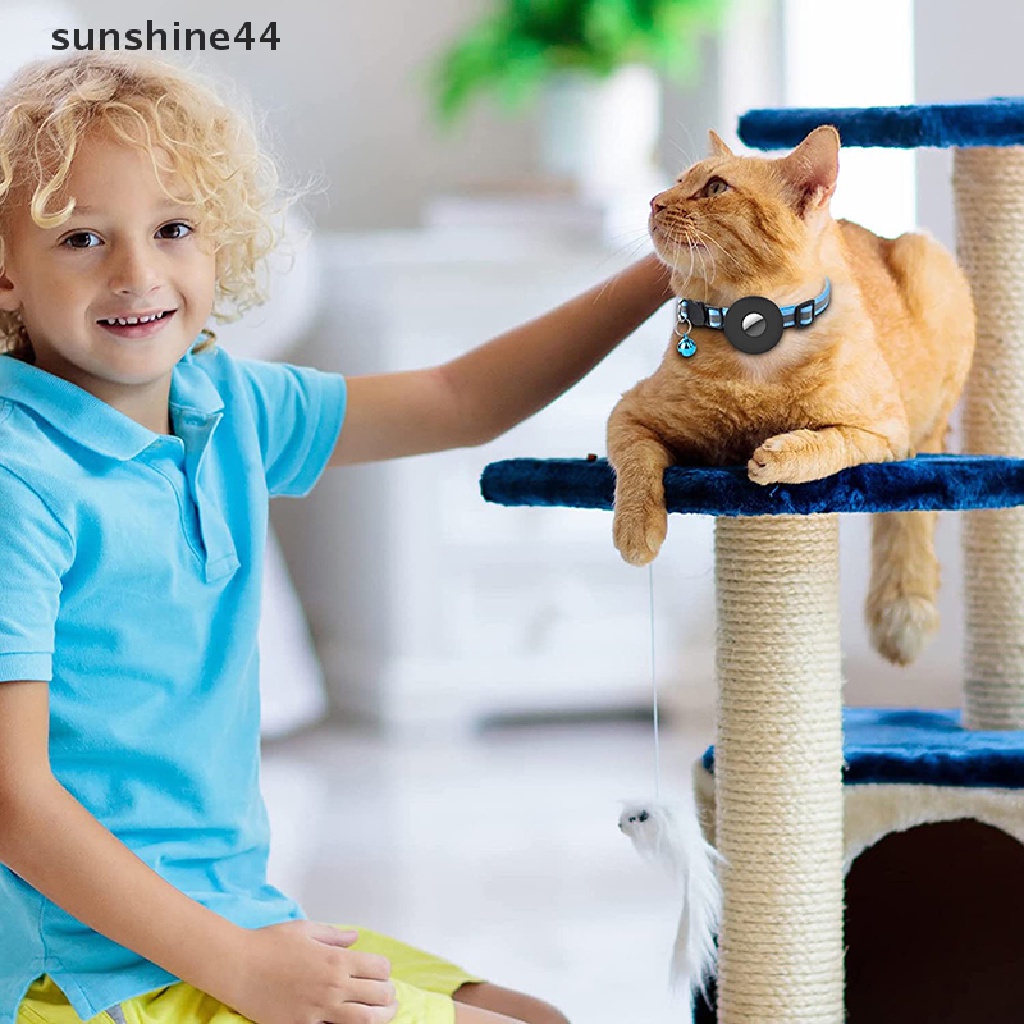 Sunshine Airtag Kalung Leher Anjing / Kucing Adjustable Bahan Nilon Reflektif Anti Hilang