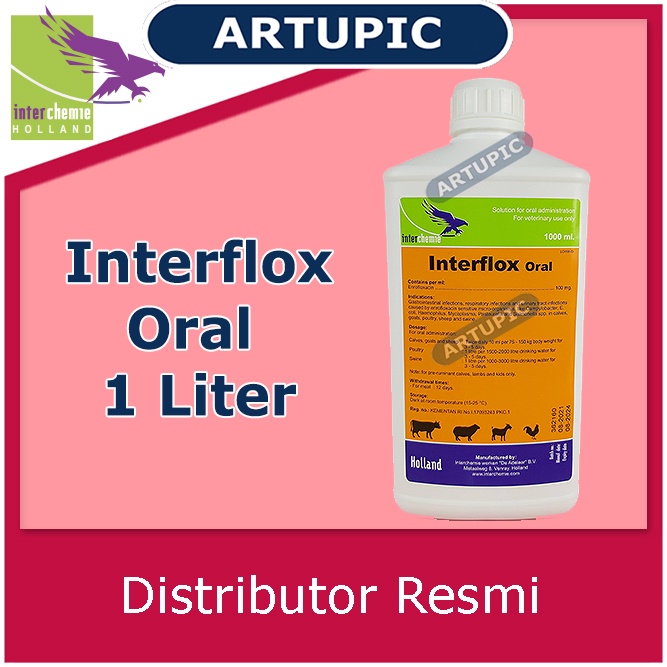 Interflox Oral 1 Liter Obat Flu Diare Ayam Sapi Kambing Kelinci Babi Domba Mengobati infeksi pencernaan pernafasan perkencingan Mycoplasma bakteri Ecoli Haemophilus Pasteurella Salmonella Campylobacter