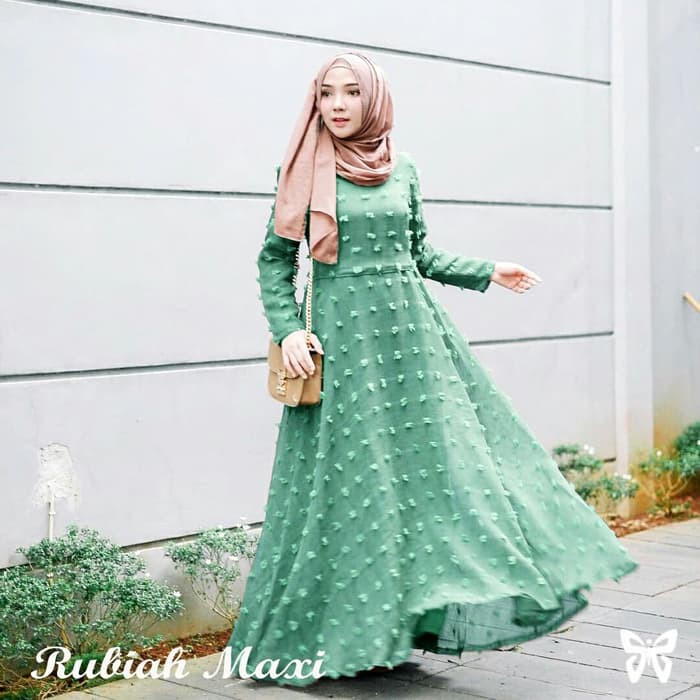 FashionOS- Maxi Dress Muslim 17954 Baju Maxy Rubiah Linen Lapis Furing