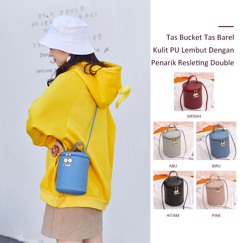 

Herbaay Tas bucket tas barrel kulit PU lembut ringan dengan handle