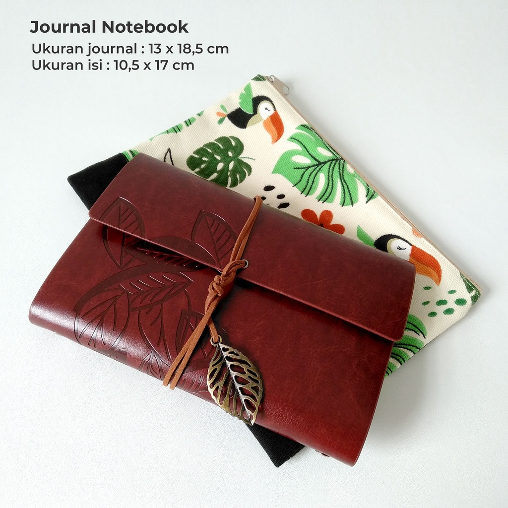 

Buku Jurnal planner notebook diary catatan kulit vintage motif daun