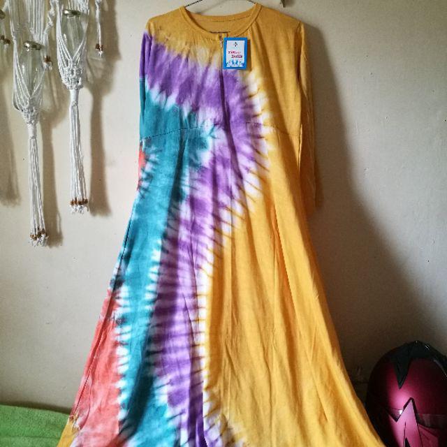 Gamis Kaos Roda Pelangi Tie Dye Ori Ziray Batik Jumbo Premium