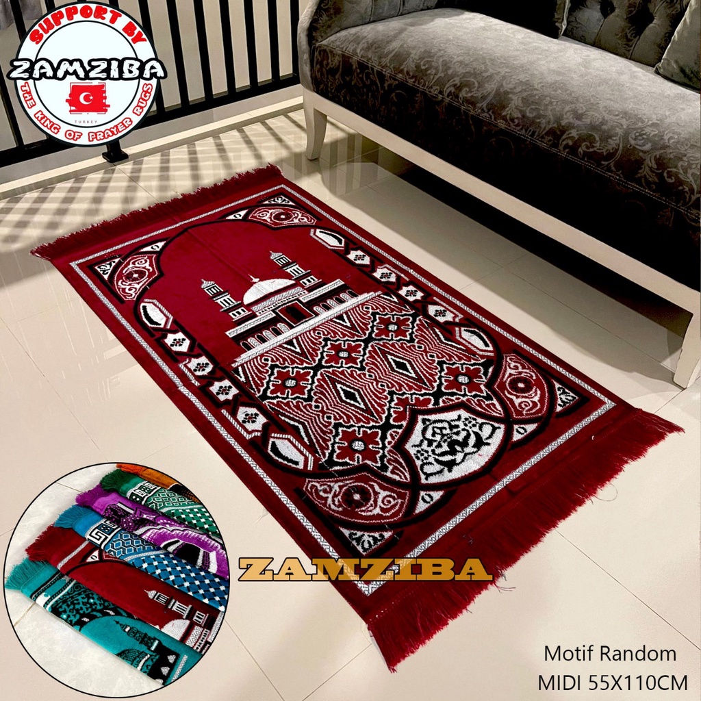 Zamziba Sajadah - Sajadah Turkey Turki Ukuran Midi 55x110 cm Bahan Beludru Peralatan Sholat By Almeera.Moslem