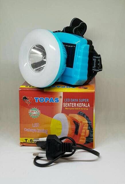 Senter kepala Cas 2in1 bisa solar Topas /Headlamp serbaguna Topas/FS889 Senter daya rechargeable