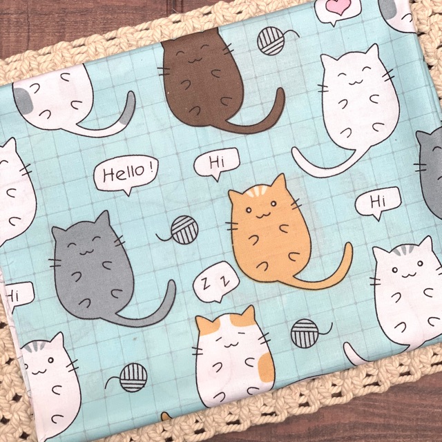 kain perca katun motif anak - blue cat