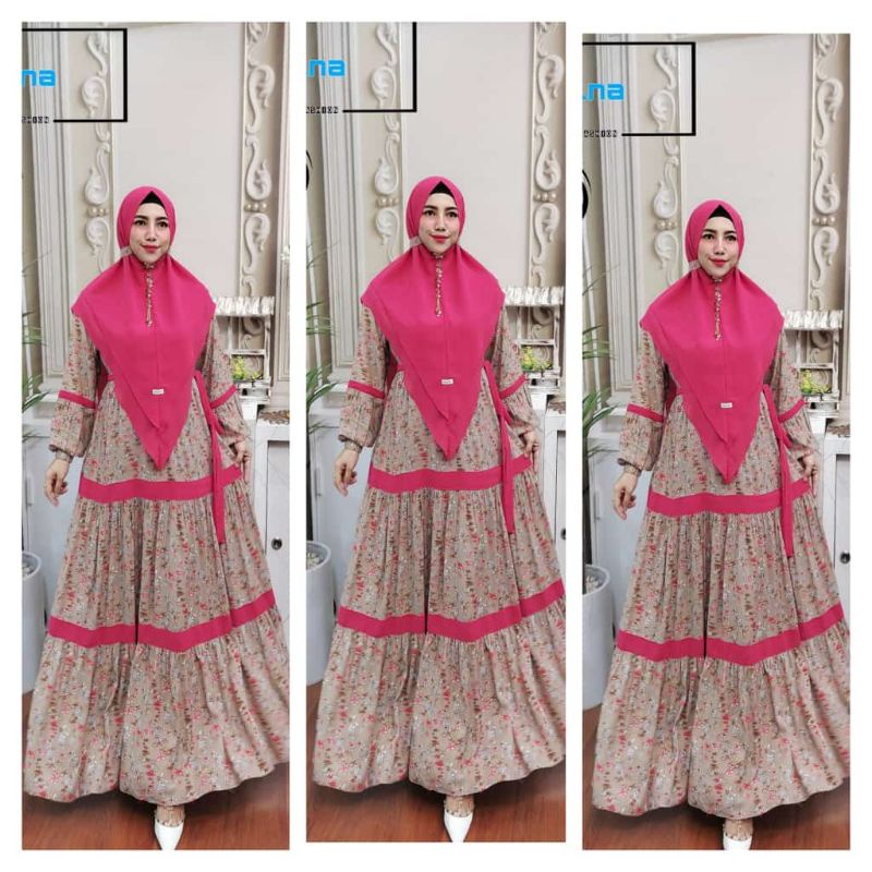 Alula Syar'i Pink Fanta Coksu by Madina U2C • Gamis Homedress Set Khimar Bergo Motif bunga