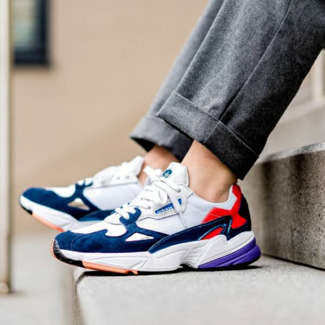 adidas white and navy falcon