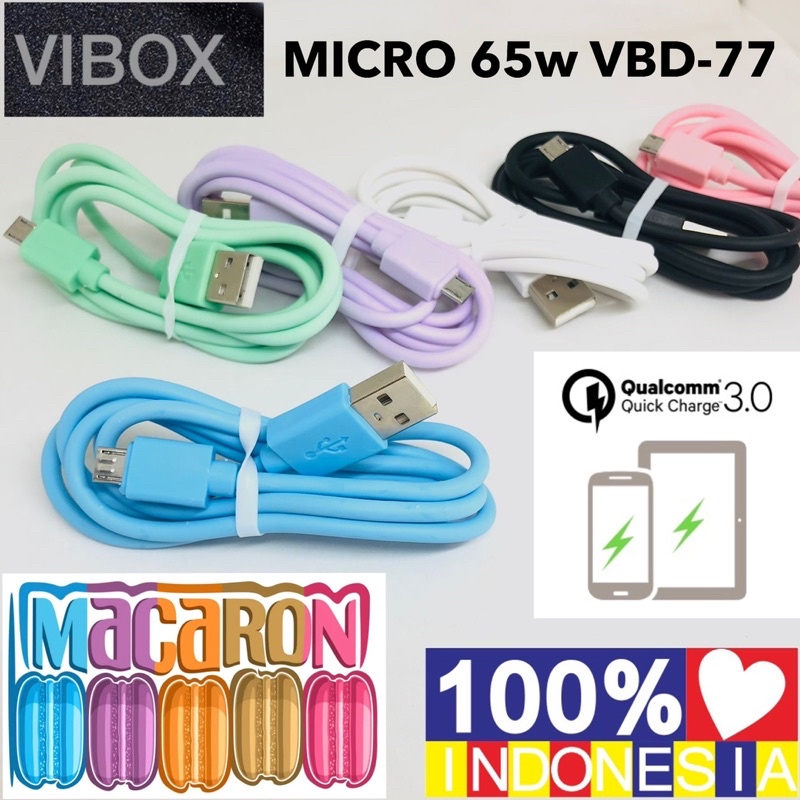 KABEL DATA MACARON VIBOX VBD77 MICRO SUPPORT FAST CHARGING 65w QC.30