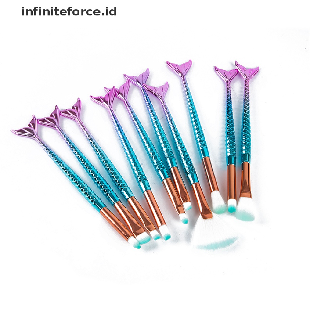 Infiniteforce.id 10pcs / Set Brush Foundation / Alis / Eyeliner Bentuk Mermaid Untuk Makeup / Kosmetik Wanita