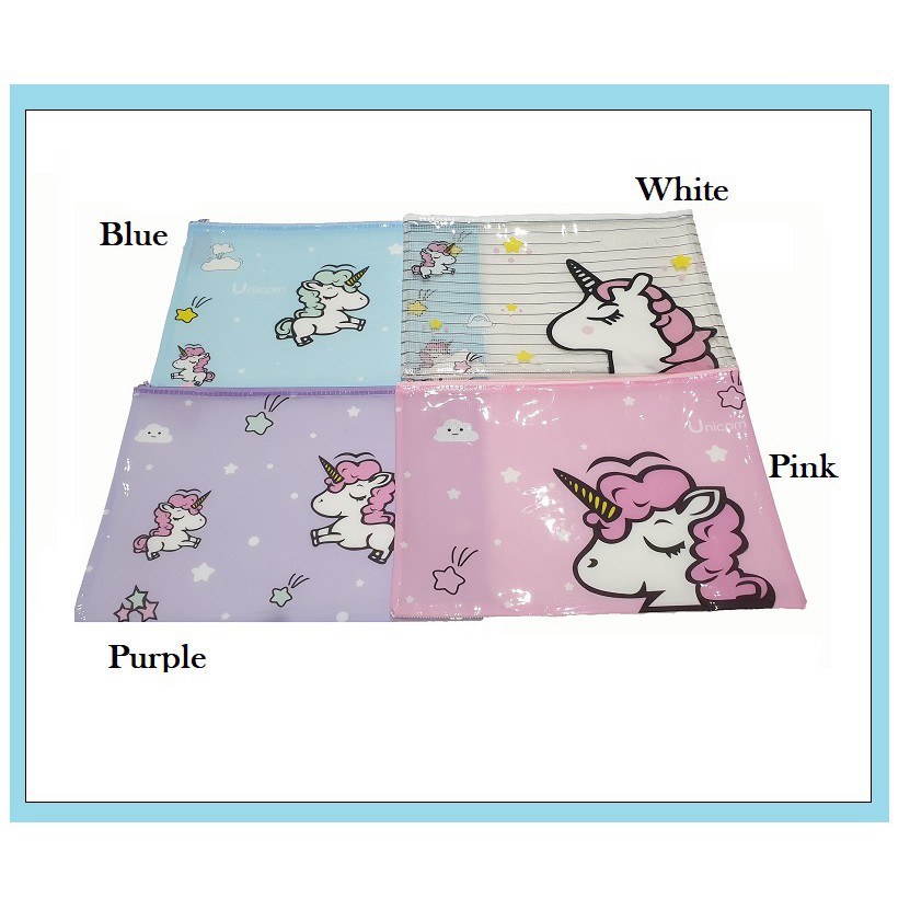 

PF08 Transparan Unicorn and Flamingo A4 Stationery File Storage pouch bag Tempat Buku Alat Tulis