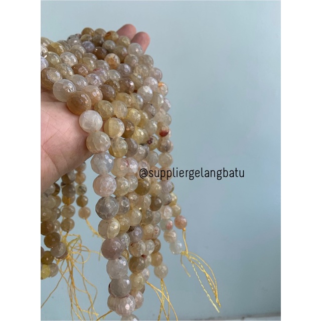 bahan soft yellow agate cutting 12mm natural corak akik alam faceted