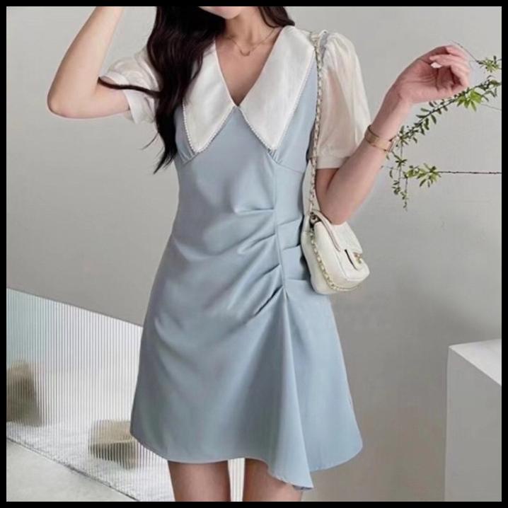 Midi Dress Butterfly Collar Casual Classy Pastel Soft Korean Style Tnf