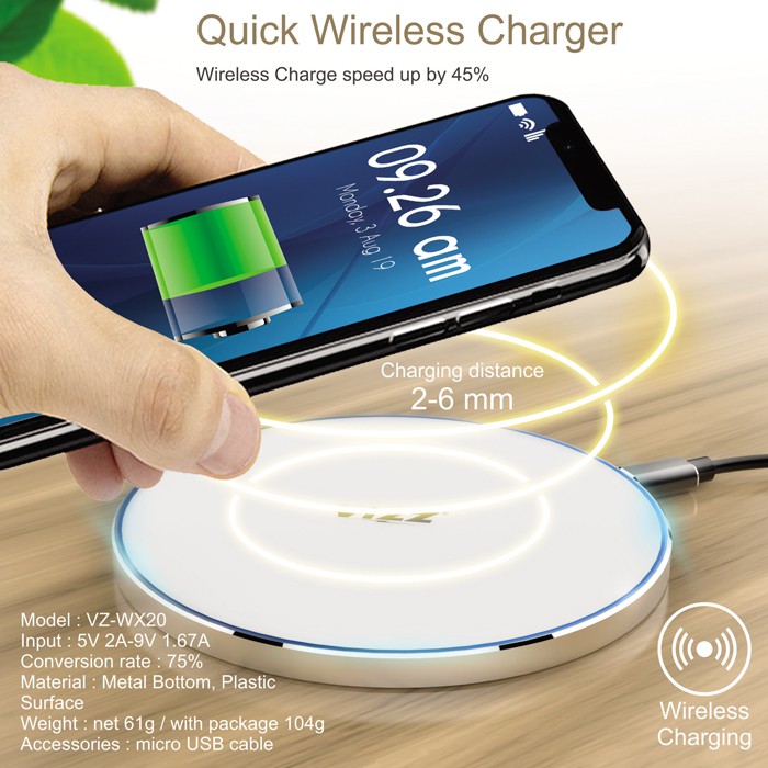 WIRELESS CHARGER FAST CHARGING 10W VZ-WX20 VIZZ