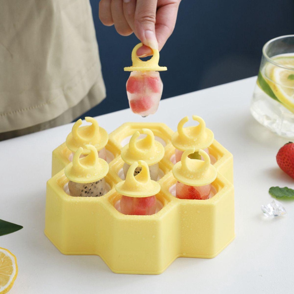 [Elegan] Cetakan Es Loli Anak Dewasa Buatan Sendiri Reusable Kitchen Silicone Honeycomb Shaped Ice Cream Mould