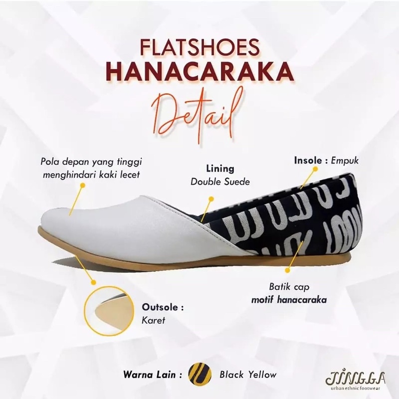 Jingga Sepatu Wanita Terbaru Kekinian Flatshoes Cewek Etnik Batik Hanacaraka Putih Size 39