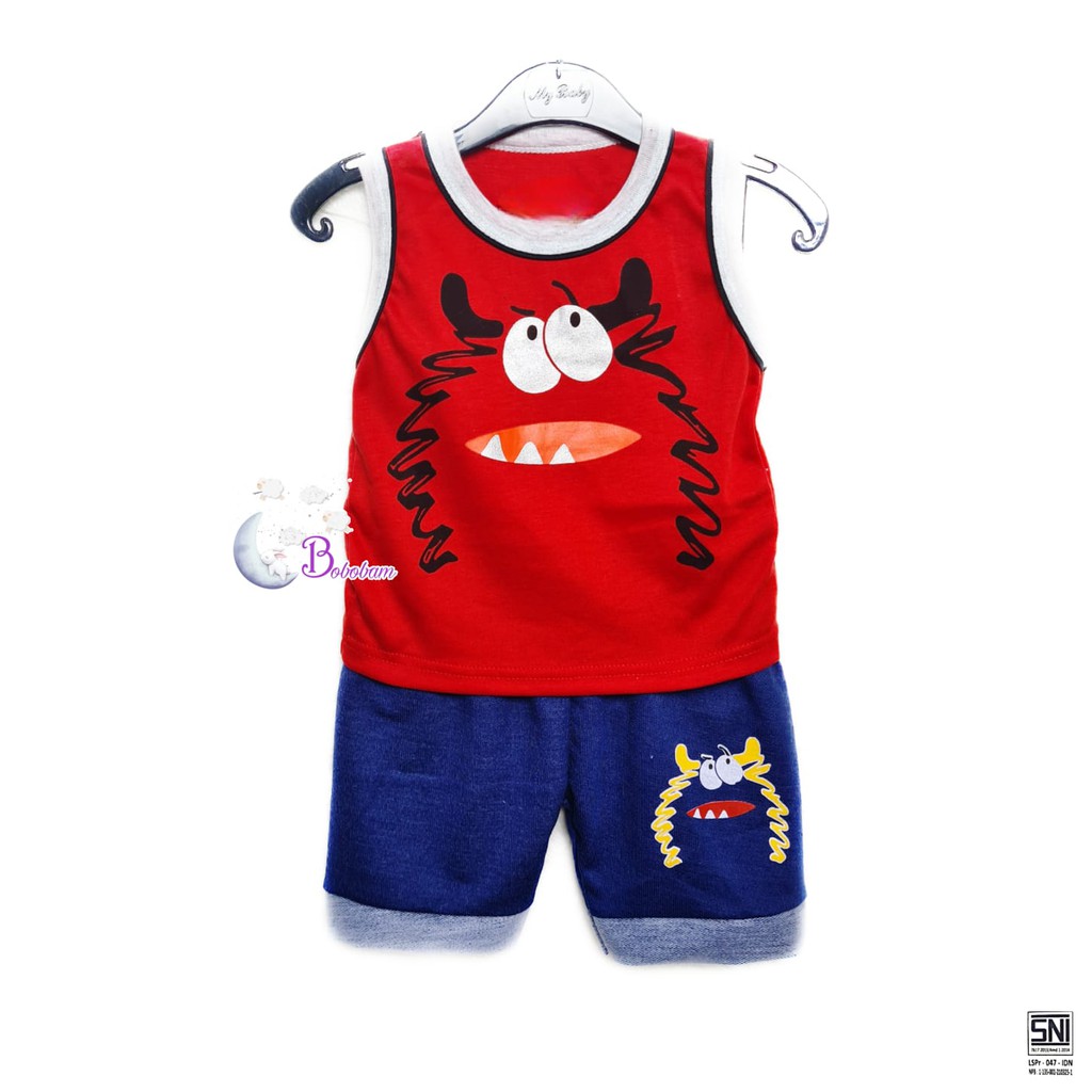 BOBOBAM BAJU BAYI LAKI LAKI  SETELAN SINGLET COWO LUCU STELAN ANAK COWOK  6 12 BULAN  KEREN TRENDY KEKINIAN MONSTER