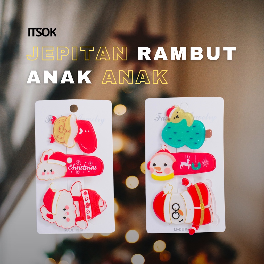 ITSOK JEPITAN RAMBUT ANAK 1 SET 3 PCS  / JEPIT RAMBUT KOREA / JEPITAN LUCU / JEPITAN IMPORT/CHRISTMAS/PIN RAMBUT/FASHION BAYI ANAK/AKSESORIS RAMBUT