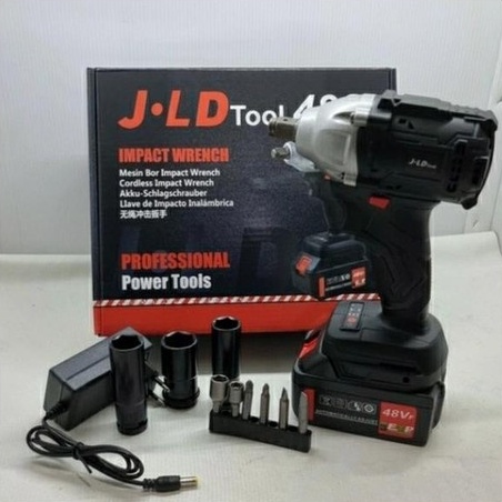 Cordless Impact Wrench JLD TOOL 48S SET Brushless Mesin Bor Baut Sock Portable Baterai 330Nm LED Sok