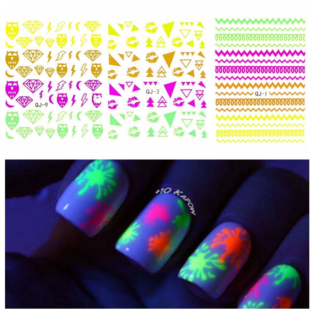 R-bunga Halloween Stiker Kuku Kecantikan Manicure 3D Glitter Bercahaya Kuku Decal