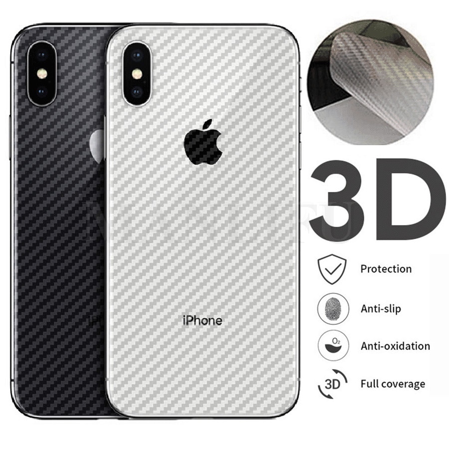 Film Pelindung Layar Belakang Bahan Serat Karbon Matte 3d Untuk Iphone 12 11 Pro Max 7 8 Plus X Xs Max Xr