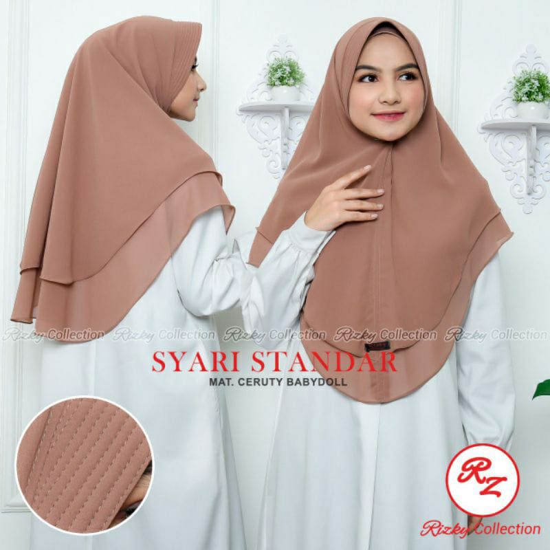 Original rizky hijab/khimar ceruty 2 layer/syari standar