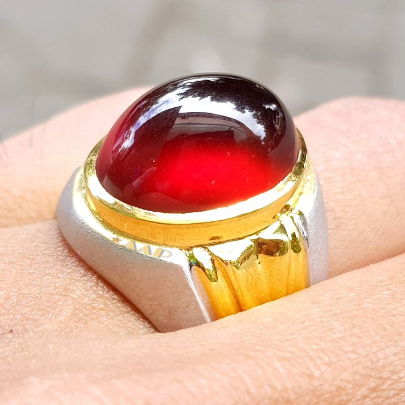 cincin natural garnet / cincin red garnet super top giwang / garnet