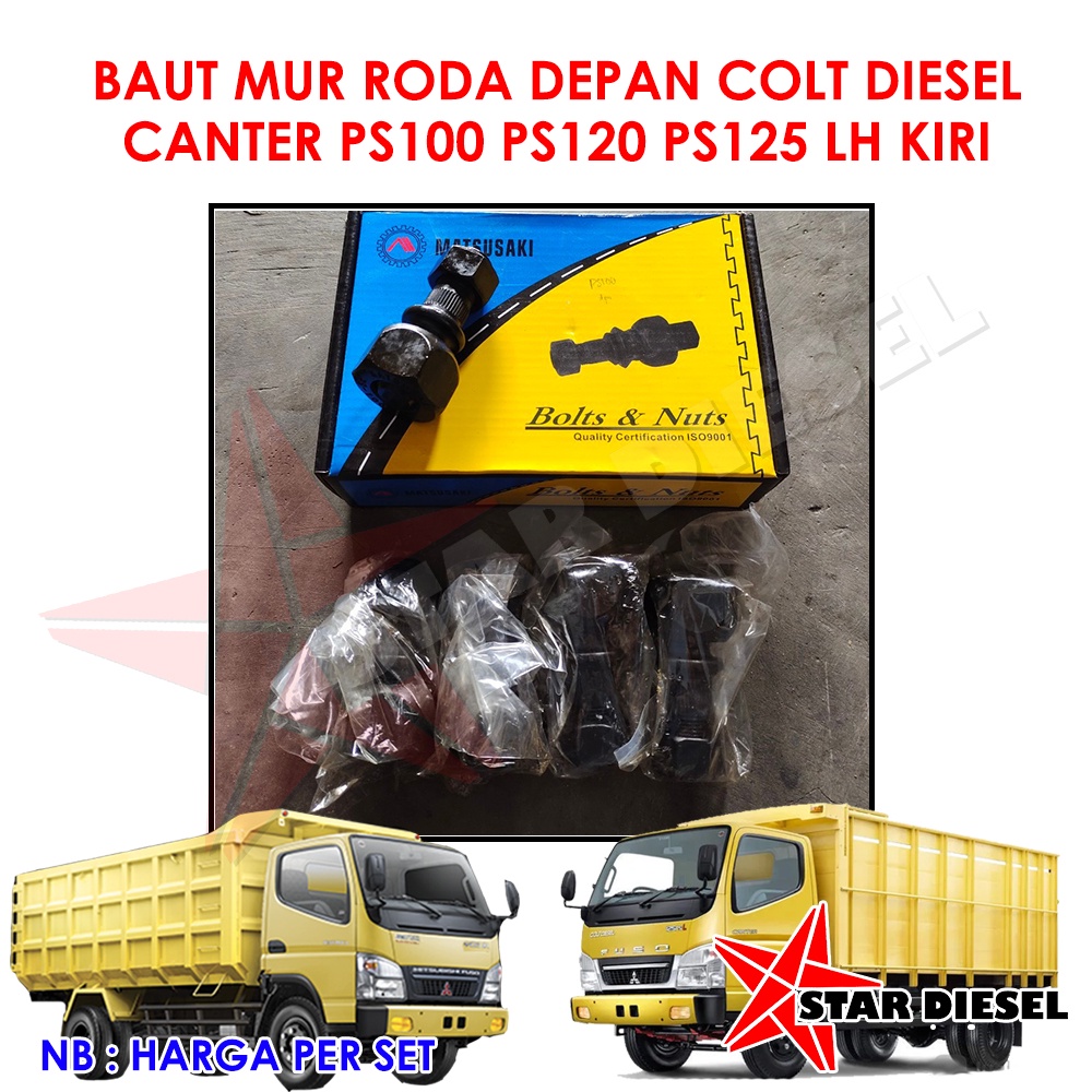 BAUT MUR RODA DEPAN COLT DIESEL CANTER PS100 PS120 PS125 RODA 6  LH KIRI MUR RODA DEPAN CANTER BAUT 