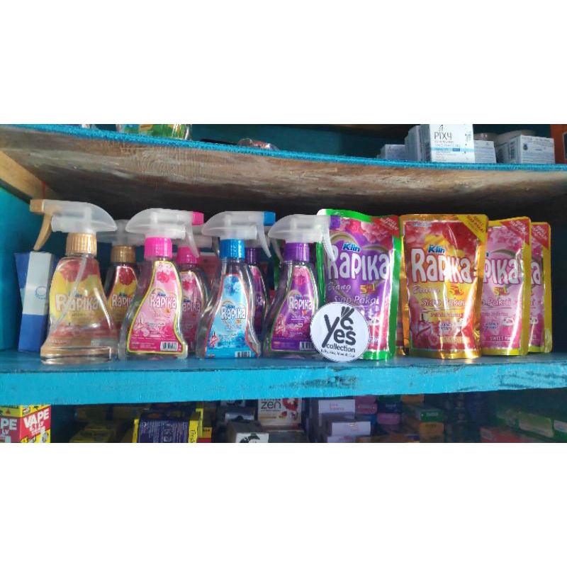 Rapika Botol 250 ml 5in1 Siap Pakai Refil Sweet Pink Luxurious Gold Exotic Purple Cool Blue Spray Pelicin Pakaian Setrika Soklin