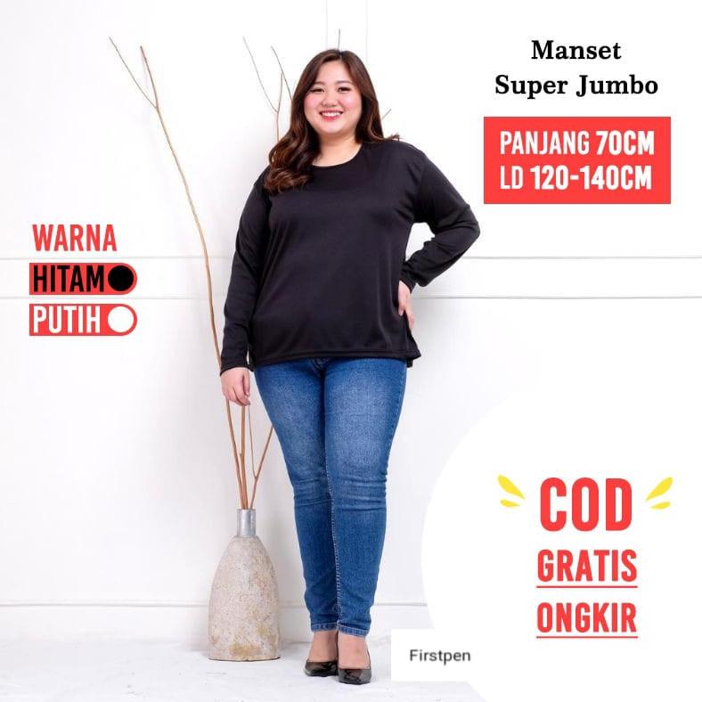 (PROMO BJN87) Kaos Manset Polos Hitam Putih Lengan Panjang Wanita Jumbo Bigsize LD Sampai 130 ❀