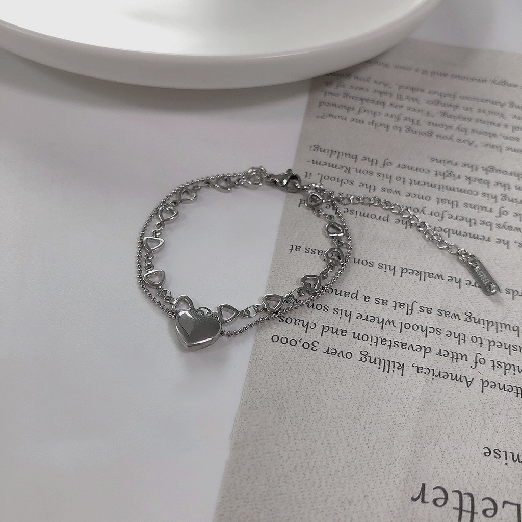 Ins Gelang Tangan Rantai Lapis Silver Aksen Hati Hollow Untuk Wanita