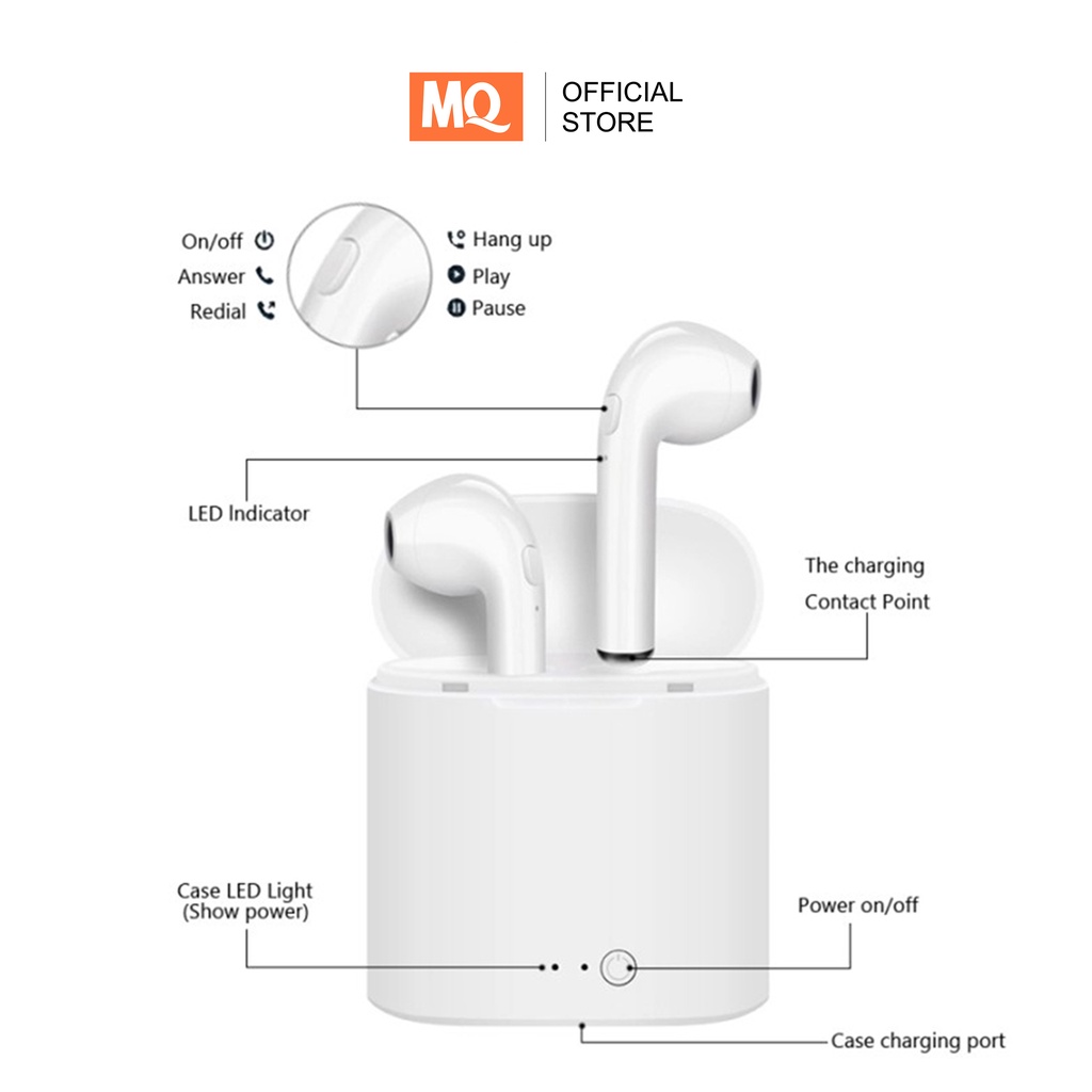 MQ i7s TWS Twins Wireless Headset Earphone Bluetooth Android &amp; IOS Murah Handsfree Earbuds Headphone HBQ Twins With Charging Case Mini V4.2