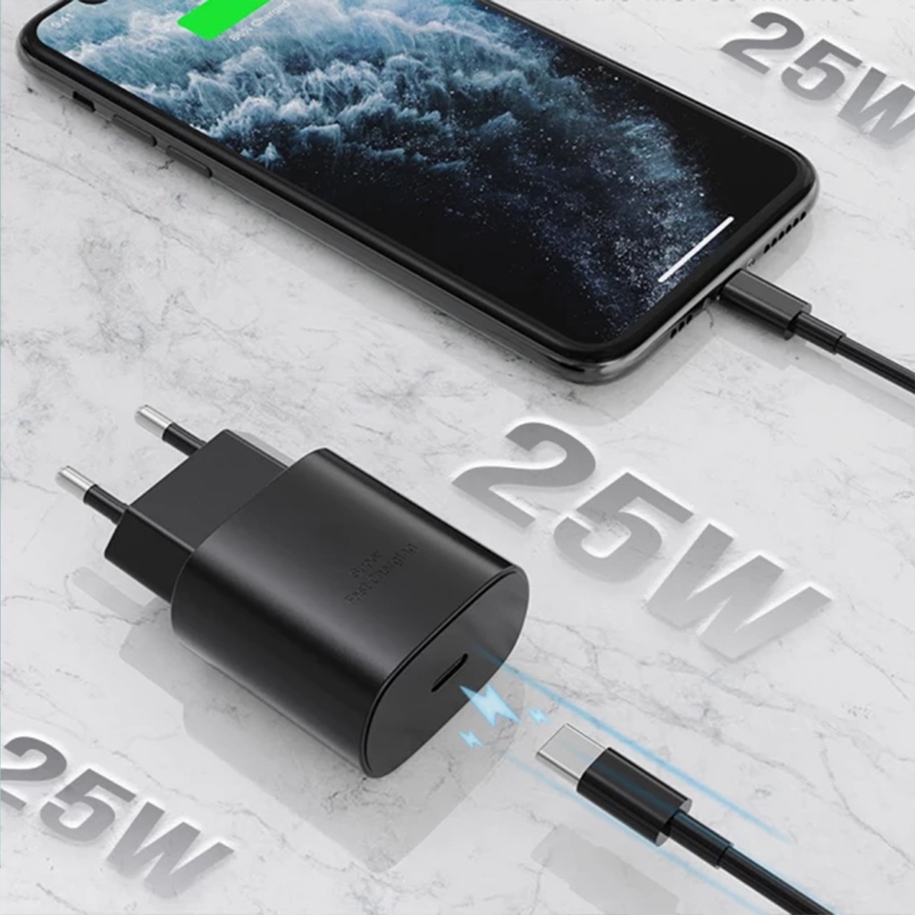 Charger Samsung 100% Original 15W 25W or 45W C to C Galaxy Note 10+ / Note 10 Lite / Note 20 Ultra / A71 / A72 / A80 / A90 Original 100%