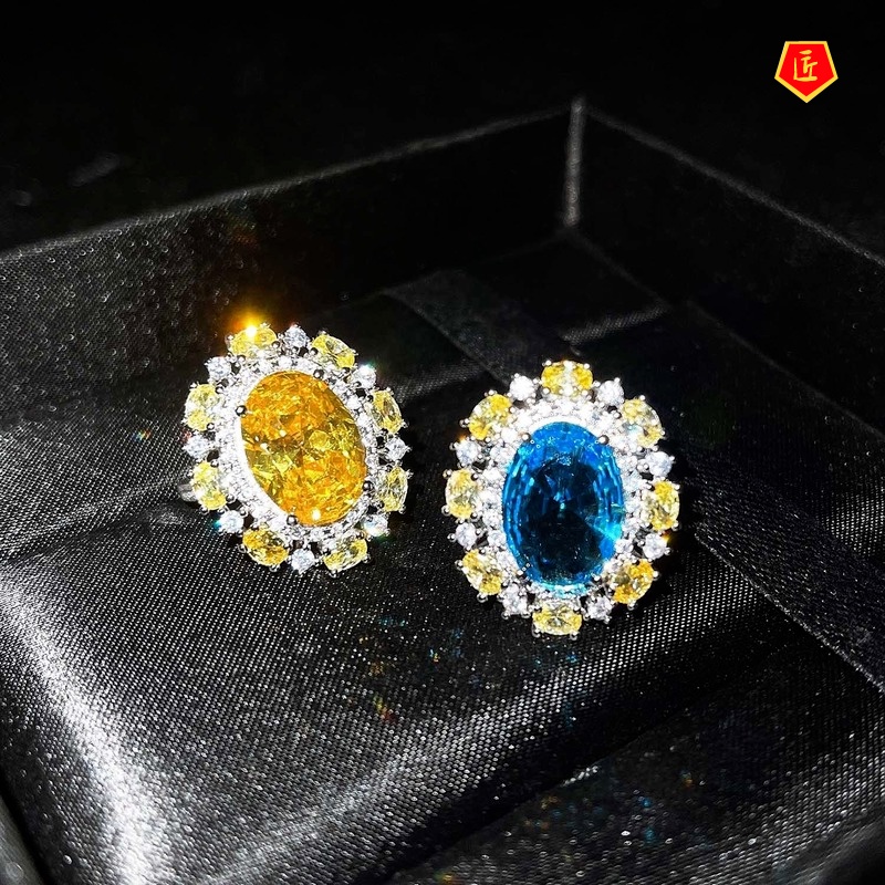 [Ready Stock]Elegant Luxury Colored Gems Yellow Diamond Women's Ring