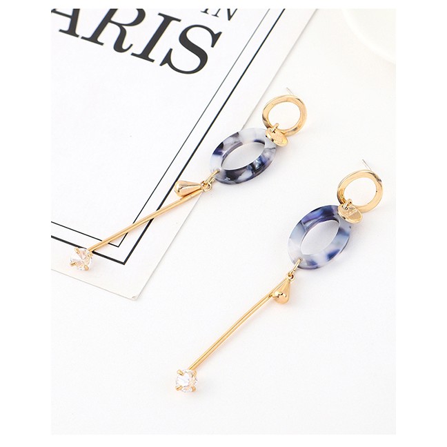 LRC Anting Tusuk Fashion Golden Real Gold-plated Fringed Small Oval Cutout S925 Silver Pin Y63040