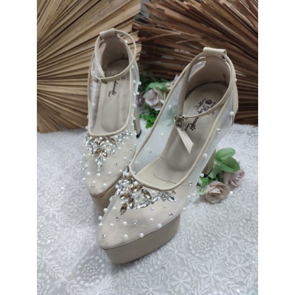 sepatu rafaizoutfit wedding heels wanita cream tinggi 12cm