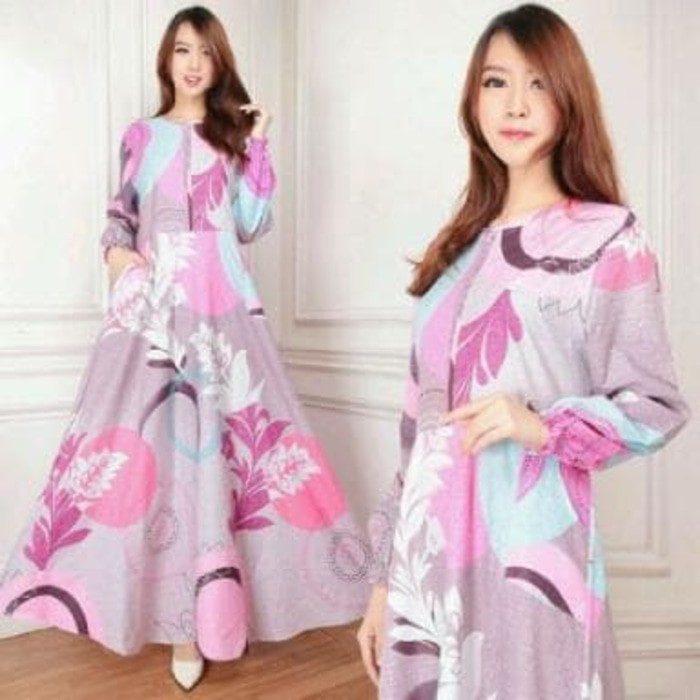 Gaun / dress wanita / cewe MAXI EMMA BAJU MAXI  MUSLIM GAMIS WANITA DEWASA MURAH KEKINIAN - Abu-abu