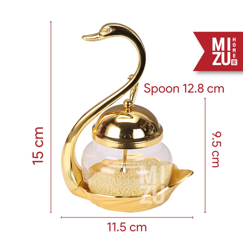 MIZU HARICHO Decorative Sugar Seasoning Glass Jar & Spoon Toples Kaca Snack Gula & Sendok Emas-4